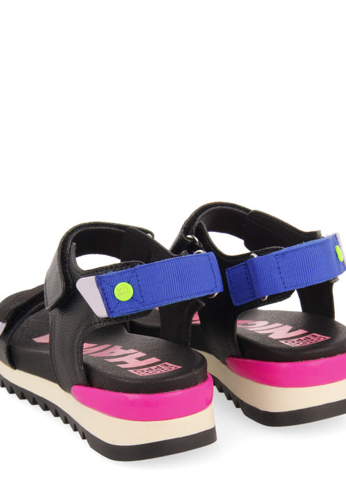 Sandalias de corte tiras ajustable negras con acentos de color para niñas thiotte