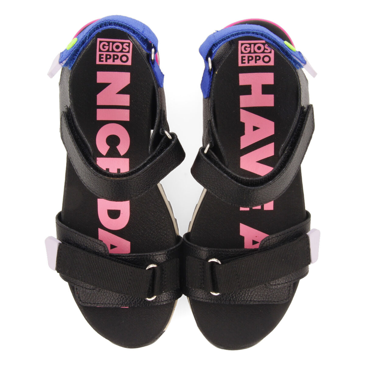 Thiotte girls sandals with black adjustable straps with colourful accents