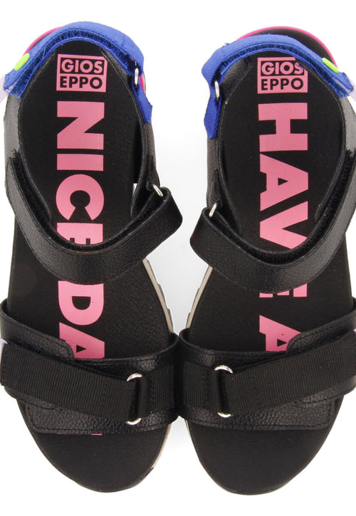Sandalias de corte tiras ajustable negras con acentos de color para niñas thiotte