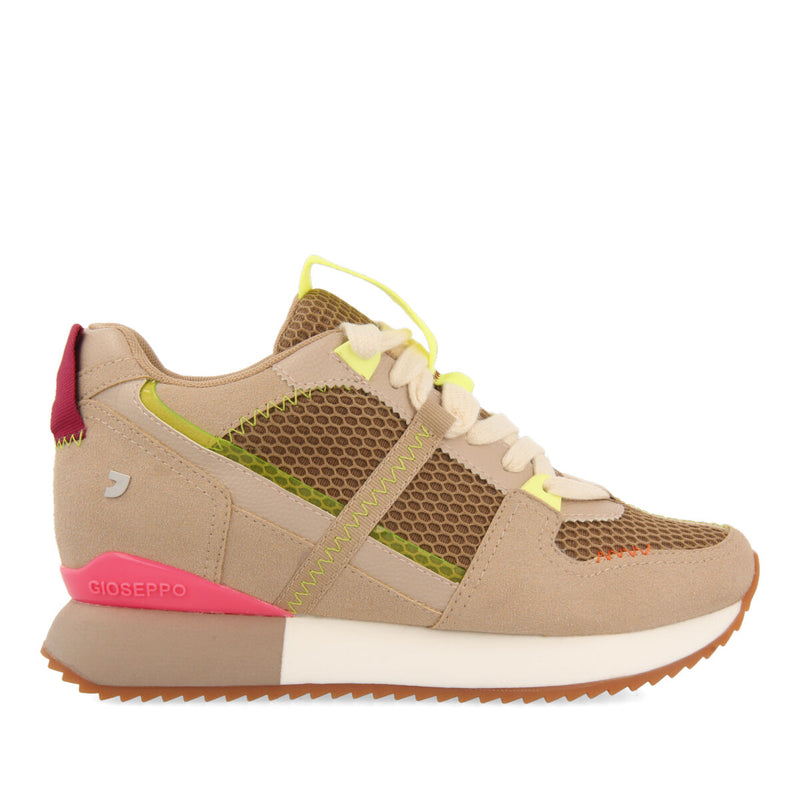 Sanssat women's beige textured sneakers with inner wedges