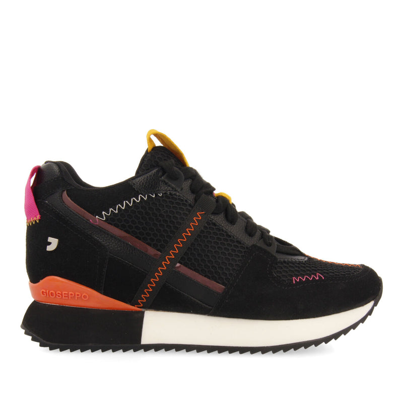 Sanssat women's black textured sneakers with inner wedges