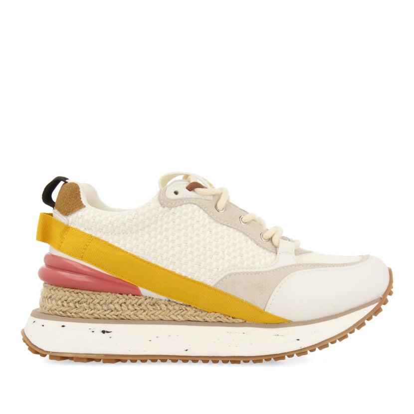 Sneakers bianche con texture e dettagli con zeppa di juta per donna wittes 
