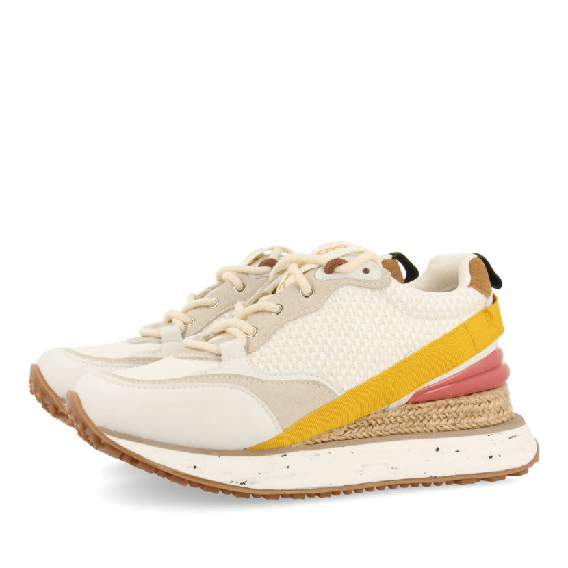 Sneakers bianche con texture e dettagli con zeppa di juta per donna wittes 