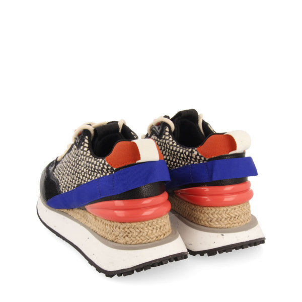 Wittes women's textured black sneakers with details and jute wedges