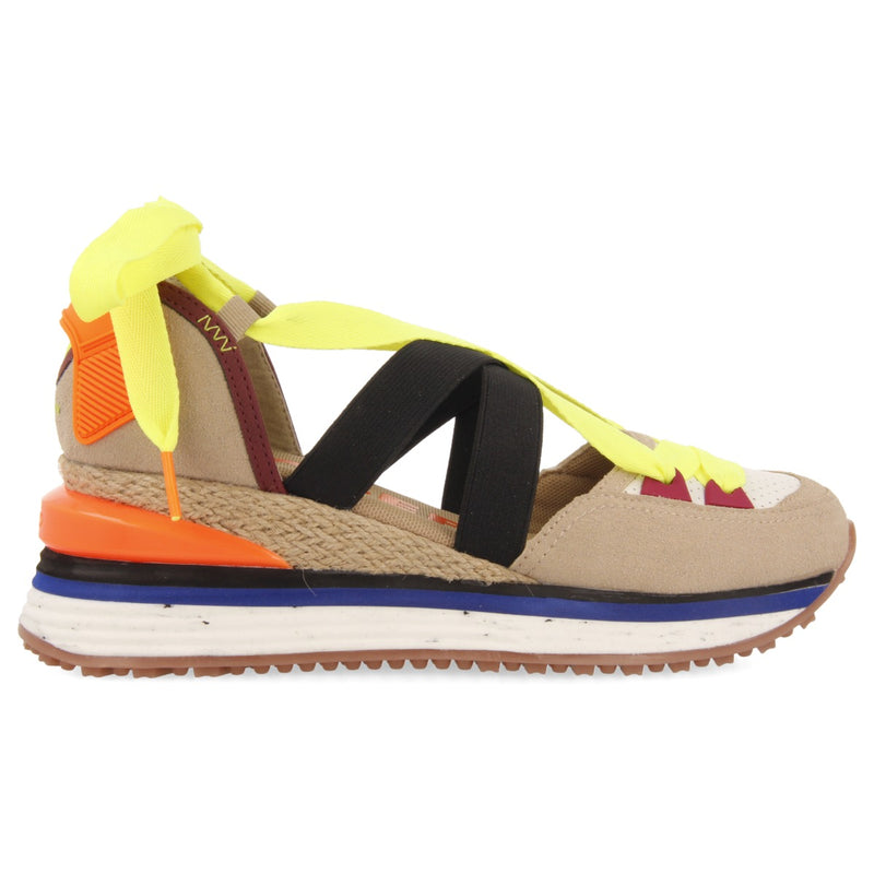 Vazante women's beige espadrille sneakers with wedges and neon accents