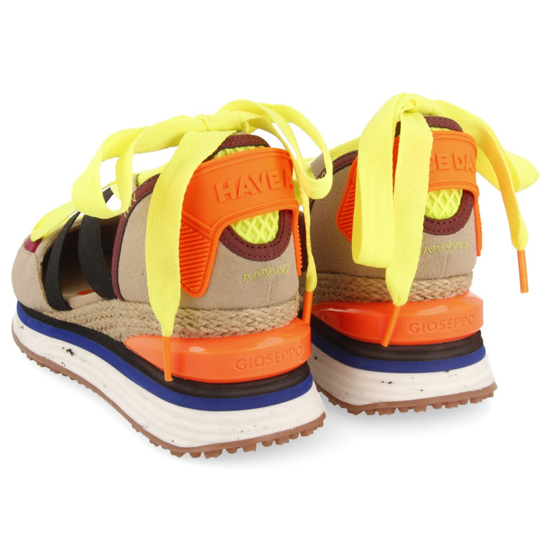 Vazante women's beige espadrille sneakers with wedges and neon accents