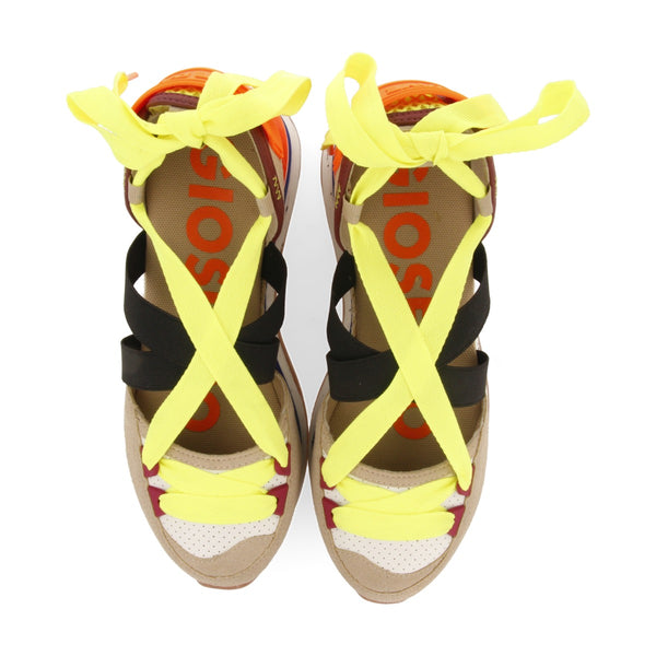 Vazante women's beige espadrille sneakers with wedges and neon accents