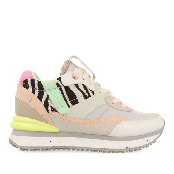 Jaciara women's white sneakers with inner wedges and a range of textures and prints