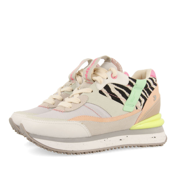 Jaciara women's white sneakers with inner wedges and a range of textures and prints