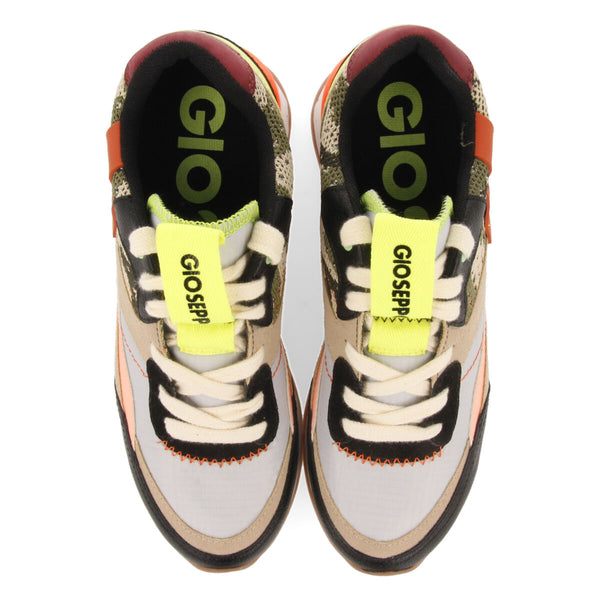 Apore women's black sneakers with inner wedges and a range of textures and prints