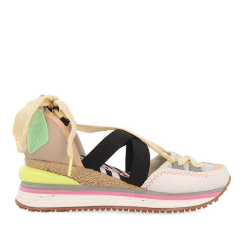 CORON WOMEN'S WHITE AND BEIGE ESPADRILLE SNEAKERS WITH WEDGES