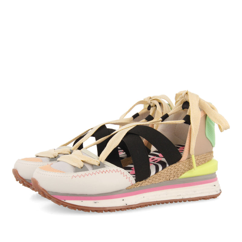 Coron women's white and beige espadrille sneakers with wedges