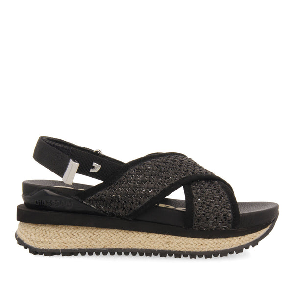 Rinxent women's sporty black sandals with raffia mesh