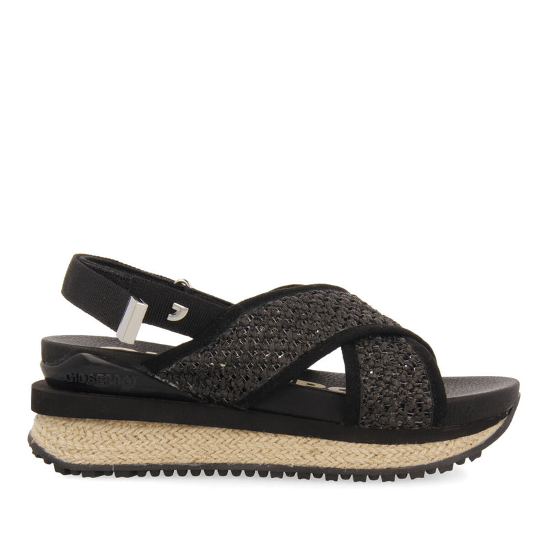 Rinxent women's sporty black sandals with raffia mesh