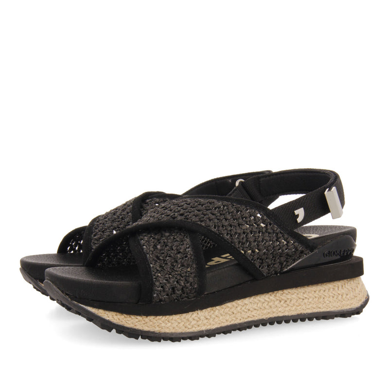 Rinxent women's sporty black sandals with raffia mesh