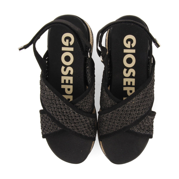Rinxent women's sporty black sandals with raffia mesh