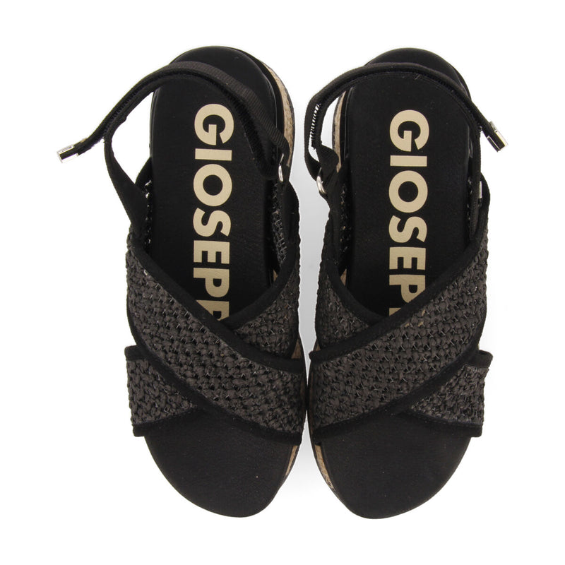 Rinxent women's sporty black sandals with raffia mesh