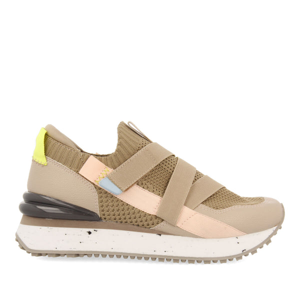 Sneakers beige tipo calcetín con cintas para mujer tole