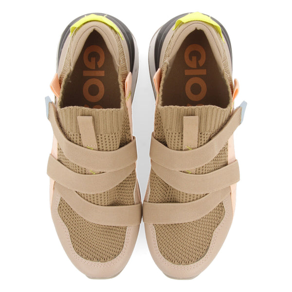 Sneakers beige tipo calcetín con cintas para mujer tole
