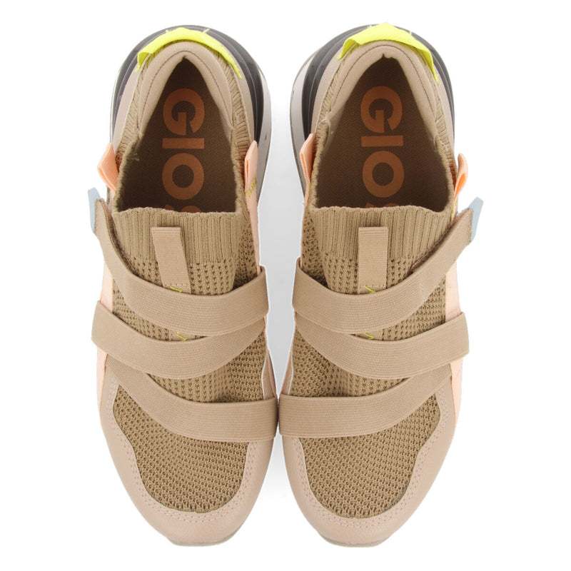 Sneakers beige tipo calcetín con cintas para mujer tole