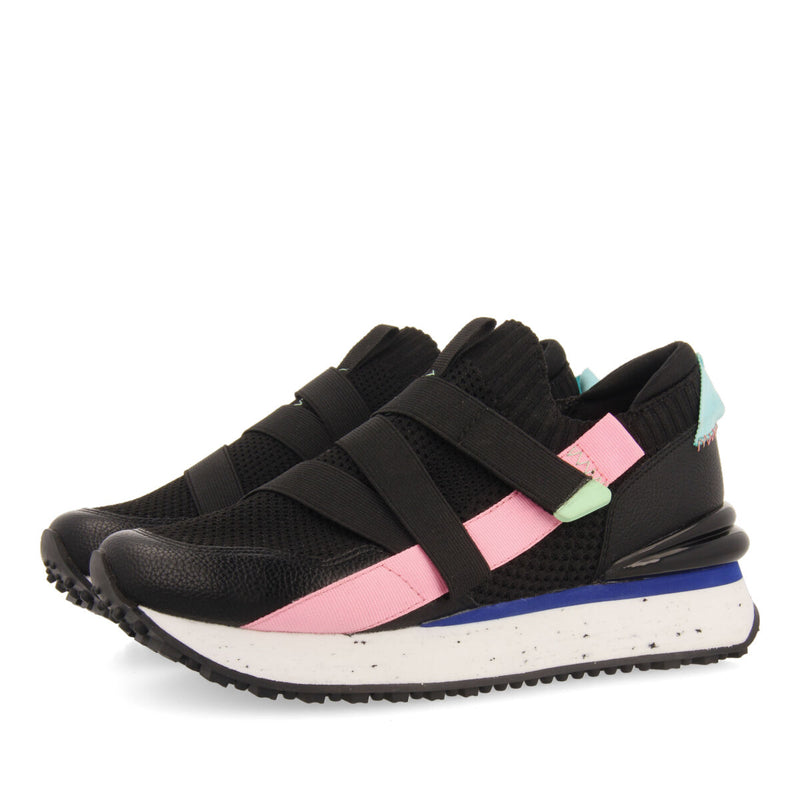 Sneakers negras tipo calcetín con cintas para mujer tole