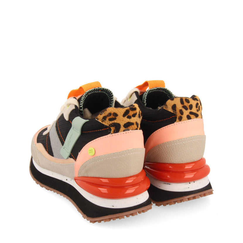 Sneakers negras con cuña interna con mix de texturas y prints para mujer breny 