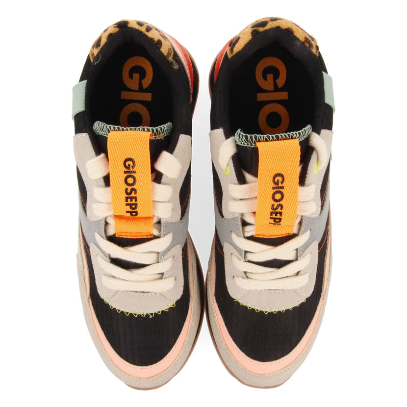 Sneakers negras con cuña interna con mix de texturas y prints para mujer breny 