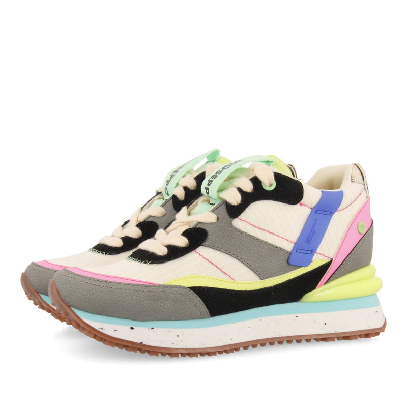 Nerang women's white sneakers with inner wedges and a range of textures and prints