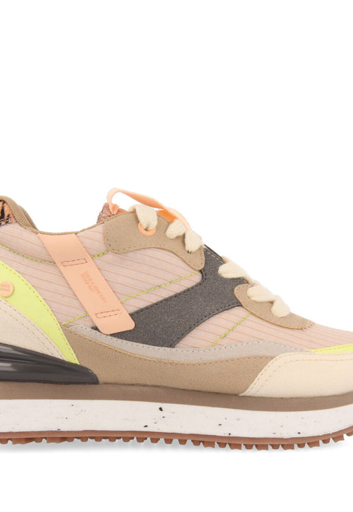 Suzano women's pink sneakers with inner wedges and a range of textures and prints