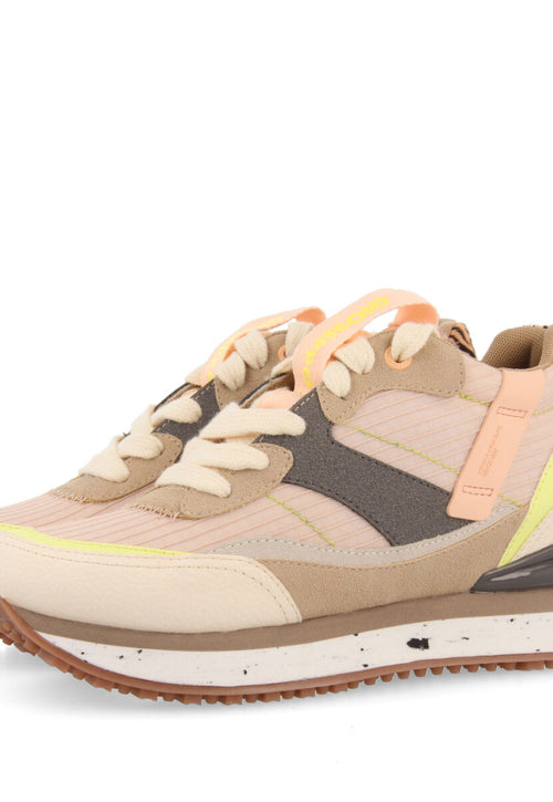 Suzano women's pink sneakers with inner wedges and a range of textures and prints