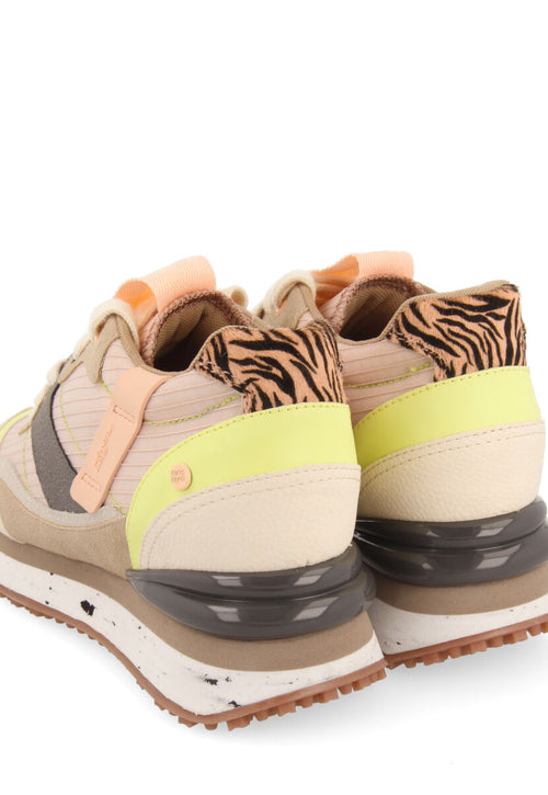 Suzano women's pink sneakers with inner wedges and a range of textures and prints