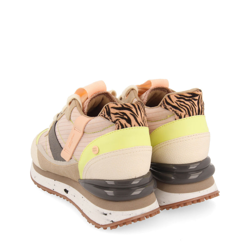 Suzano women's pink sneakers with inner wedges and a range of textures and prints