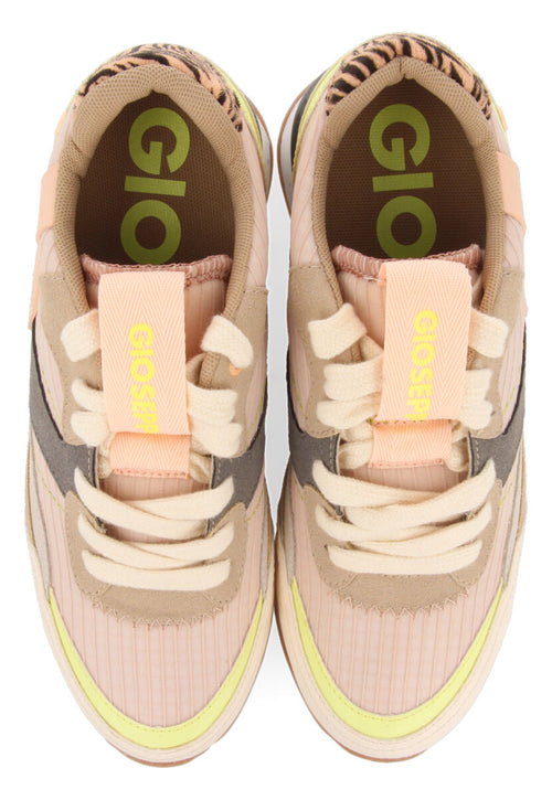 Suzano women's pink sneakers with inner wedges and a range of textures and prints