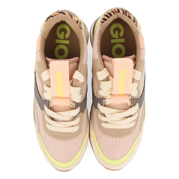 Suzano women's pink sneakers with inner wedges and a range of textures and prints