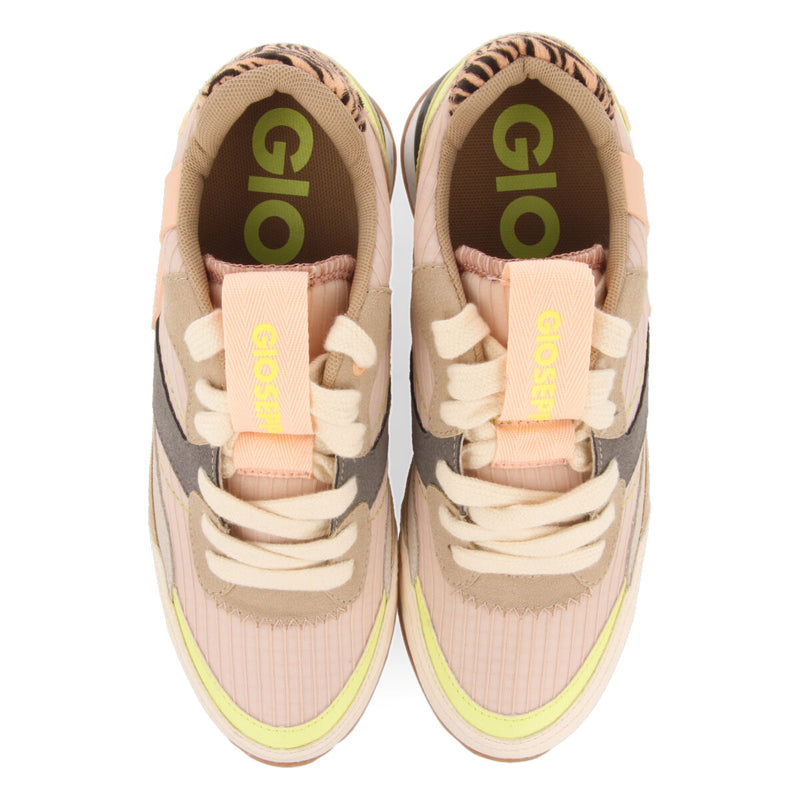 Suzano women's pink sneakers with inner wedges and a range of textures and prints