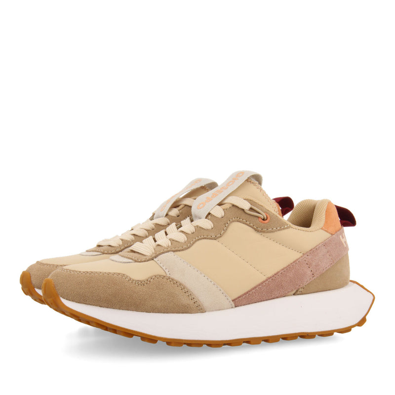 Sneakers beige de inspiración retro con detalles multicolor para mujer chacao