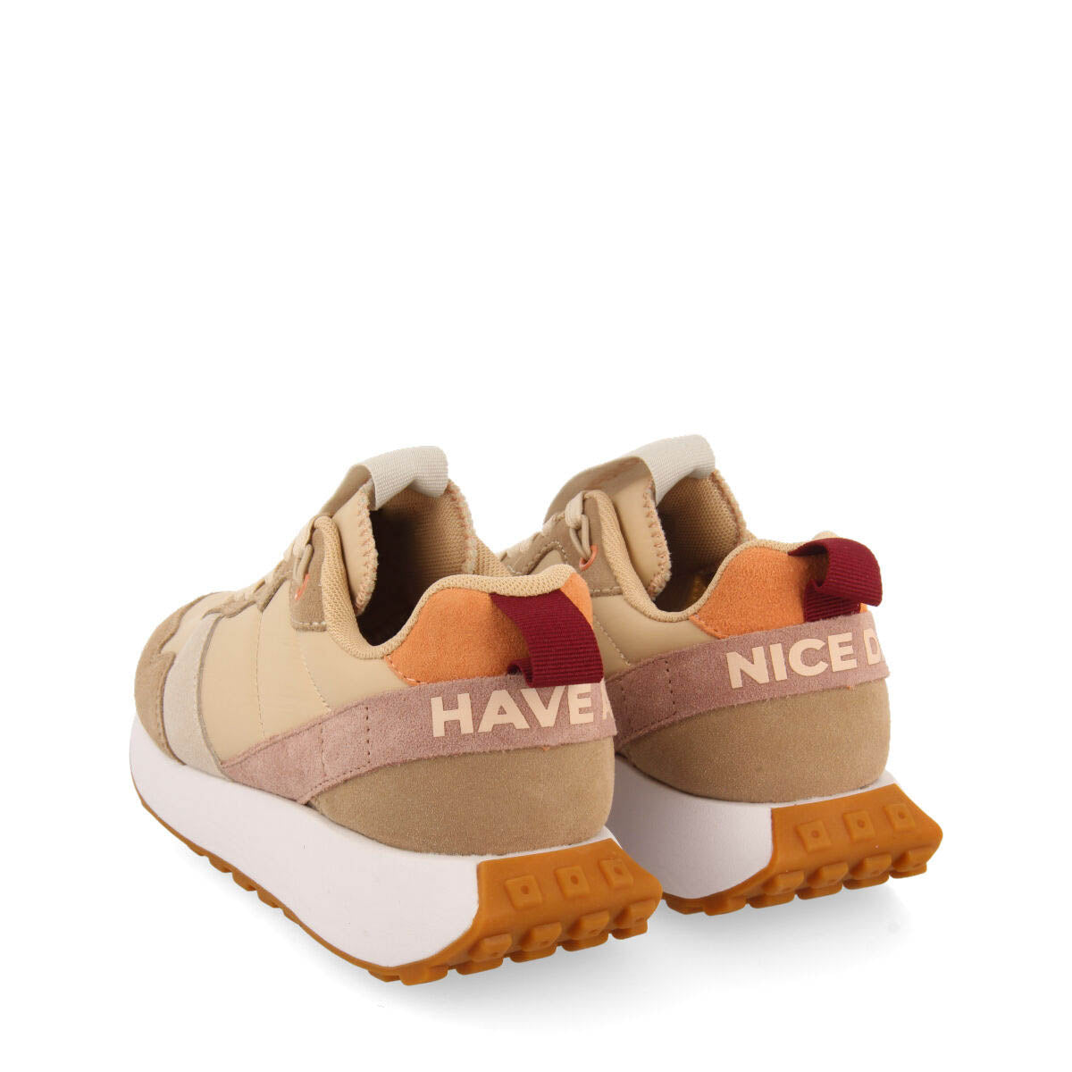 Chacao women's beige retro-style sneakers with multicoloured details