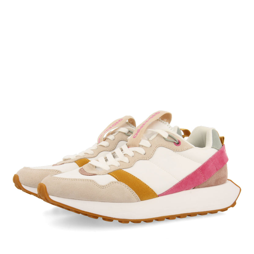 Sneakers fucsia de inspiración retro con detalles multicolor para mujer chacao