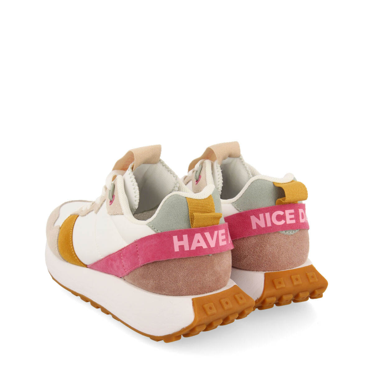 Chacao women's fuchsia retro-style sneakers with multicoloured details