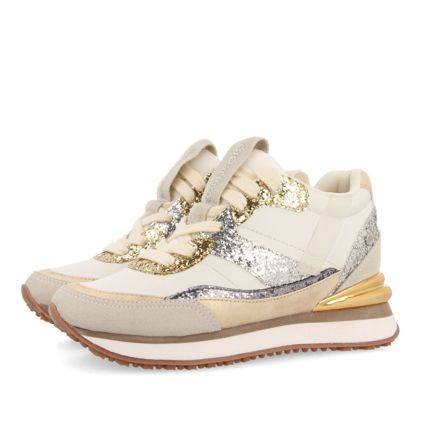 Sneakers blancas con cuña interna y detalles en glitter para mujer archon 