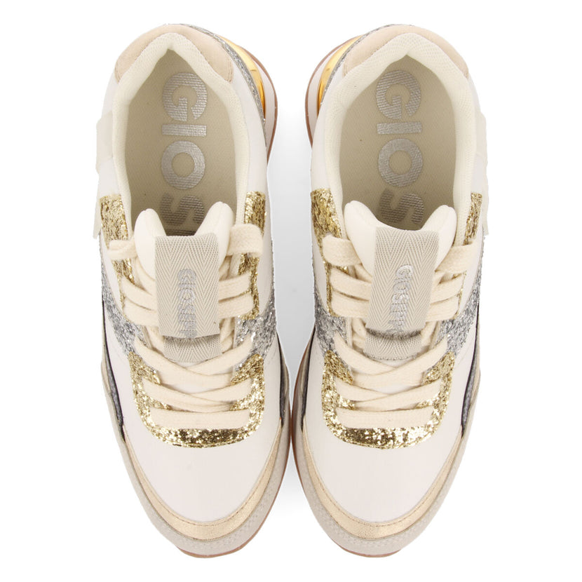 Sneakers blancas con cuña interna y detalles en glitter para mujer archon 