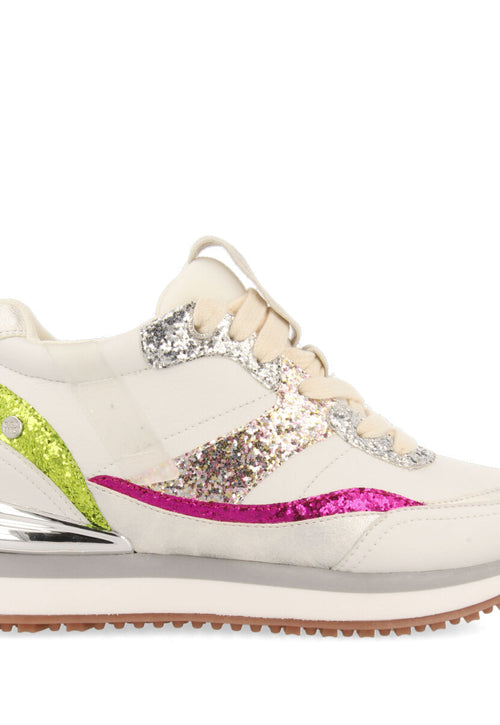 Sneakers blancas con cuña interna y detalles en glitter para mujer bassou  