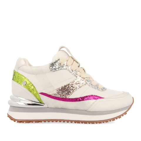 SNEAKERS BIANCHE CON ZEPPA INTERNA E DETTAGLI IN GLITTER PER DONNA BASSOU  