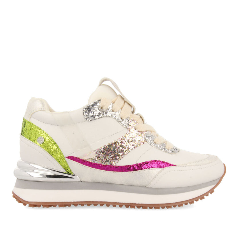 Sneakers bianche con zeppa interna e dettagli in glitter per donna bassou  