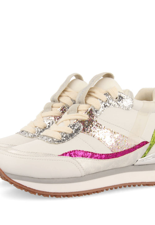 Sneakers blancas con cuña interna y detalles en glitter para mujer bassou  