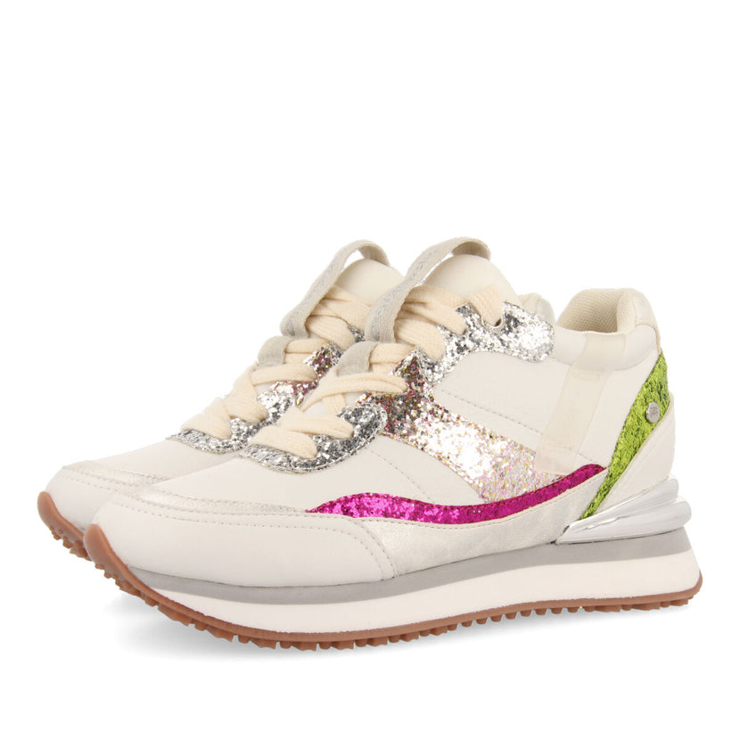 Sneakers bianche con zeppa interna e dettagli in glitter per donna bassou  