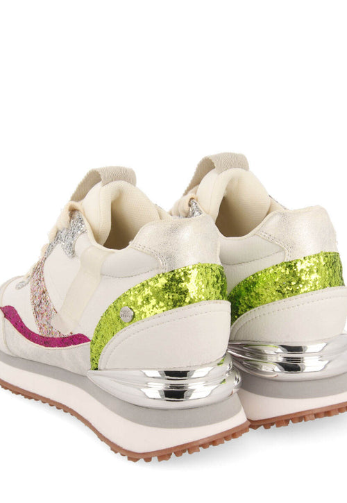 Sneakers blancas con cuña interna y detalles en glitter para mujer bassou  