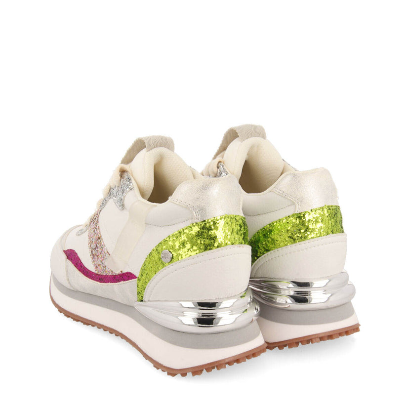 Sneakers bianche con zeppa interna e dettagli in glitter per donna bassou  