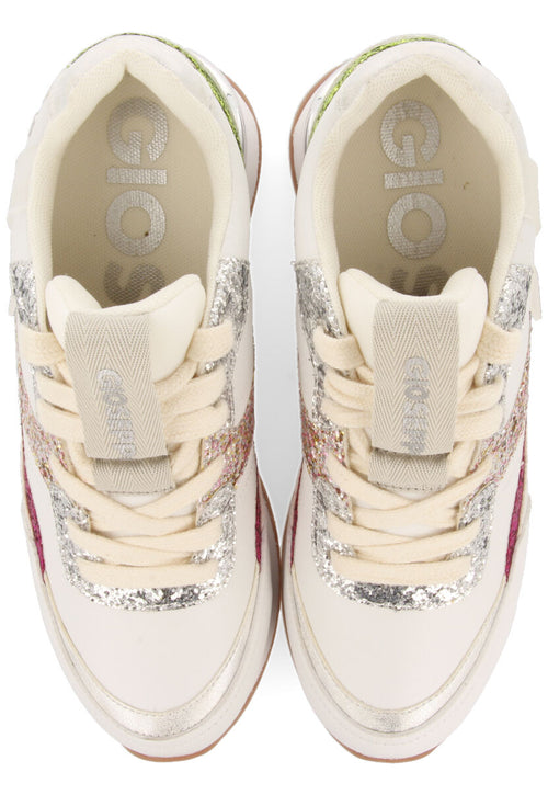 Sneakers blancas con cuña interna y detalles en glitter para mujer bassou  