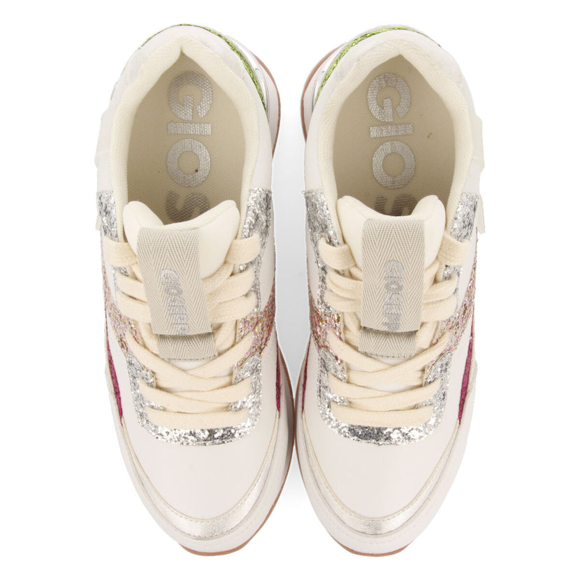 Sneakers bianche con zeppa interna e dettagli in glitter per donna bassou  